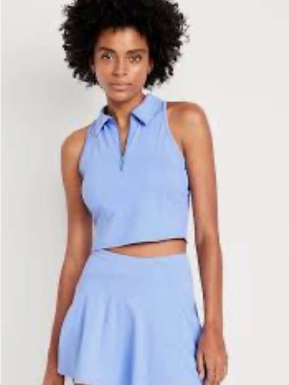 SET. Sleeveless Light Blue Collared Crop Top BY Old Navy. Top L, skirt M